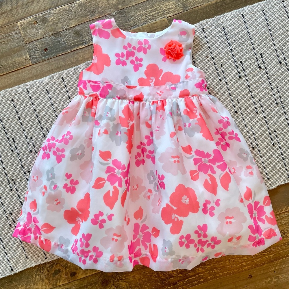 Carter’s - Pink and Coral Flower Dress - Size 18 Months